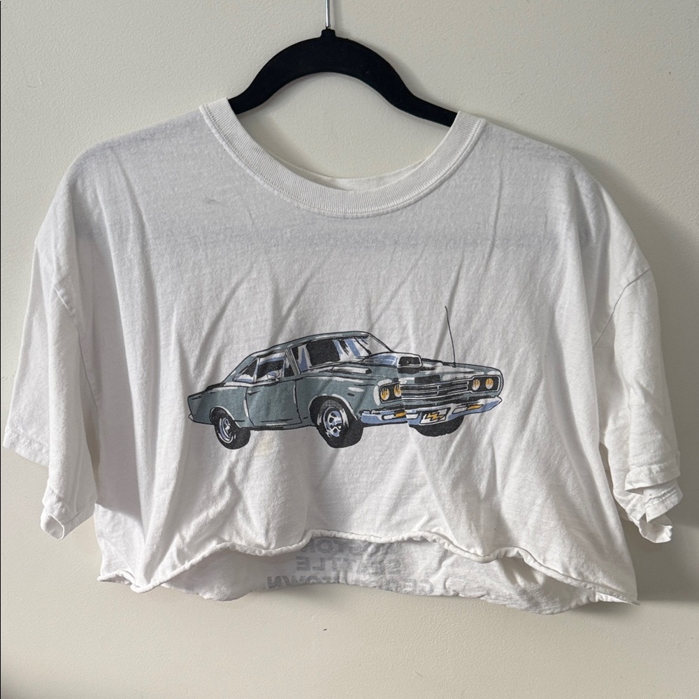White Motor Show Cropped T-Shirt